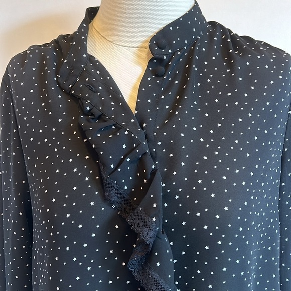 Who What Wear Black Silky Starlet Long Sleeve Blouse Women’sSize Medium - Picture 3 of 10